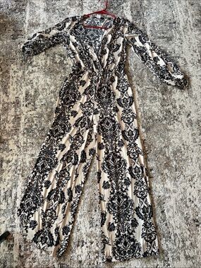 Women's Cream & Black Printed Wrap Jumpsuit